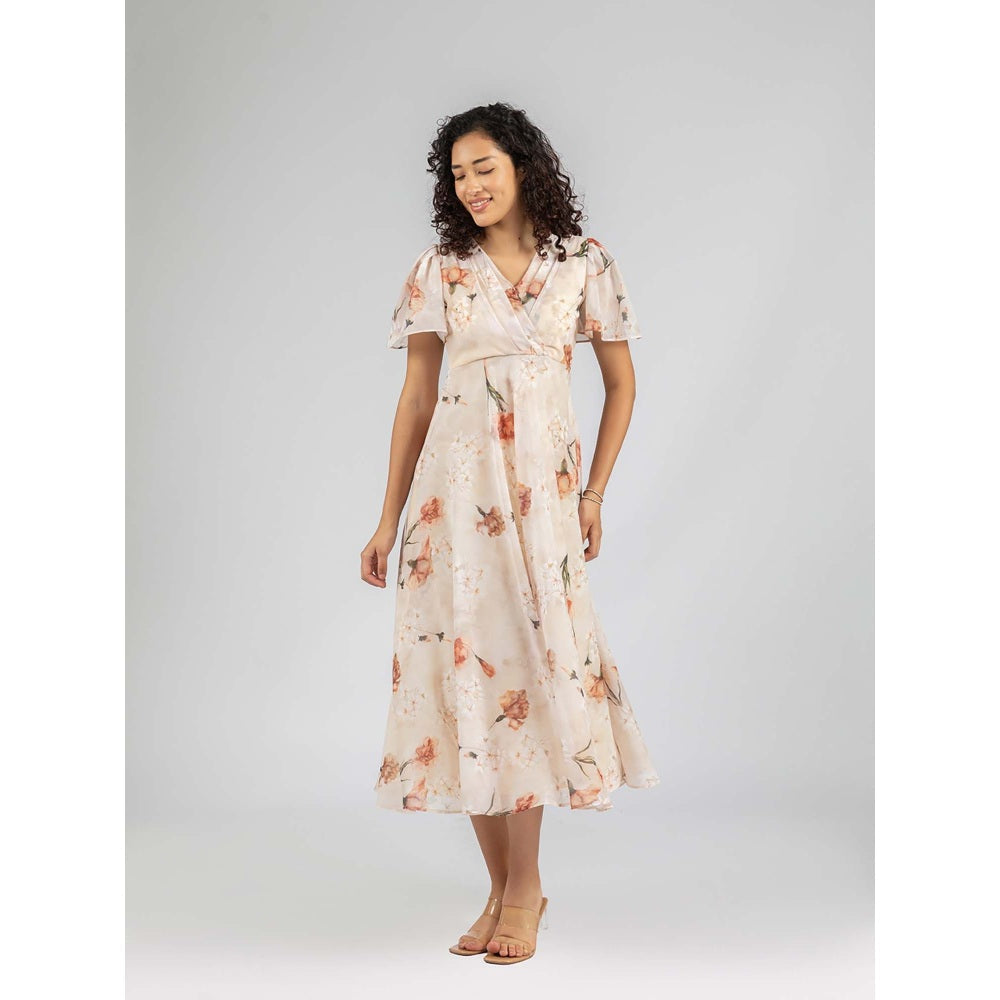 Torsha Beige Bloom Midi Dress