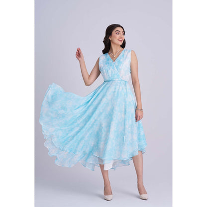 Torsha Blue Skyline Drift Midi Dress