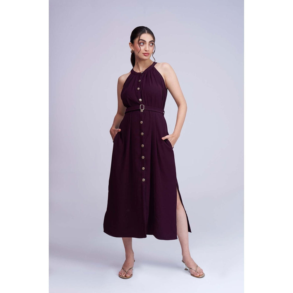 Torsha Burgundy Whisper Dress with Belt