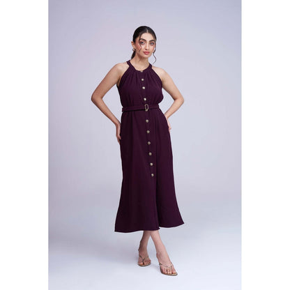 Torsha Burgundy Whisper Dress with Belt