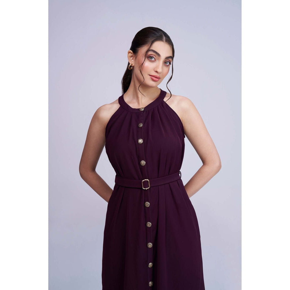 Torsha Burgundy Whisper Dress with Belt