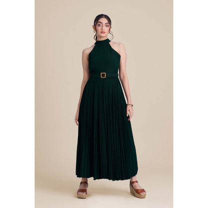 Torsha Green Verdant Flared Dress with Belt