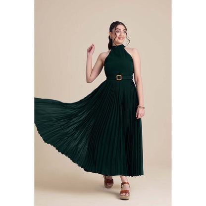 Torsha Green Verdant Flared Dress with Belt