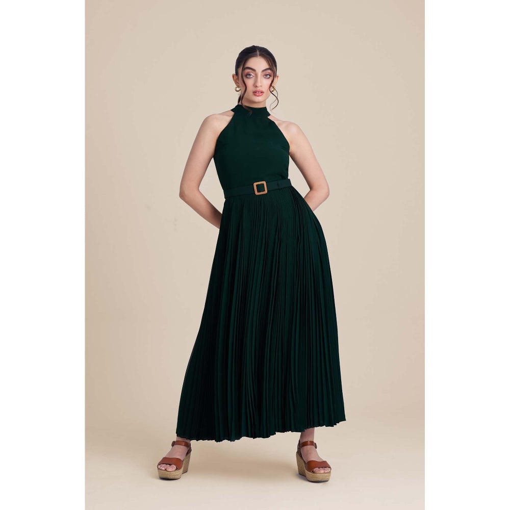 Torsha Green Verdant Flared Dress with Belt