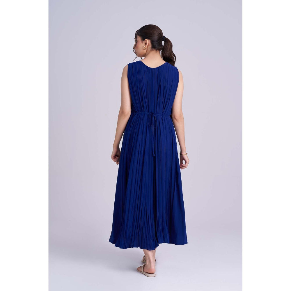 Torsha Blue Dusk Midi Dress with Belt