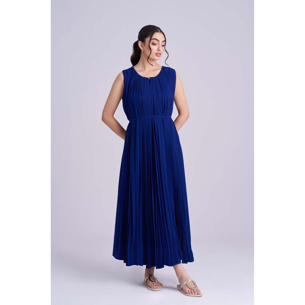 Torsha Blue Dusk Midi Dress with Belt