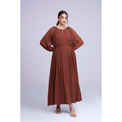 Torsha Brown Glow Maxi Dress with Inner and Belt