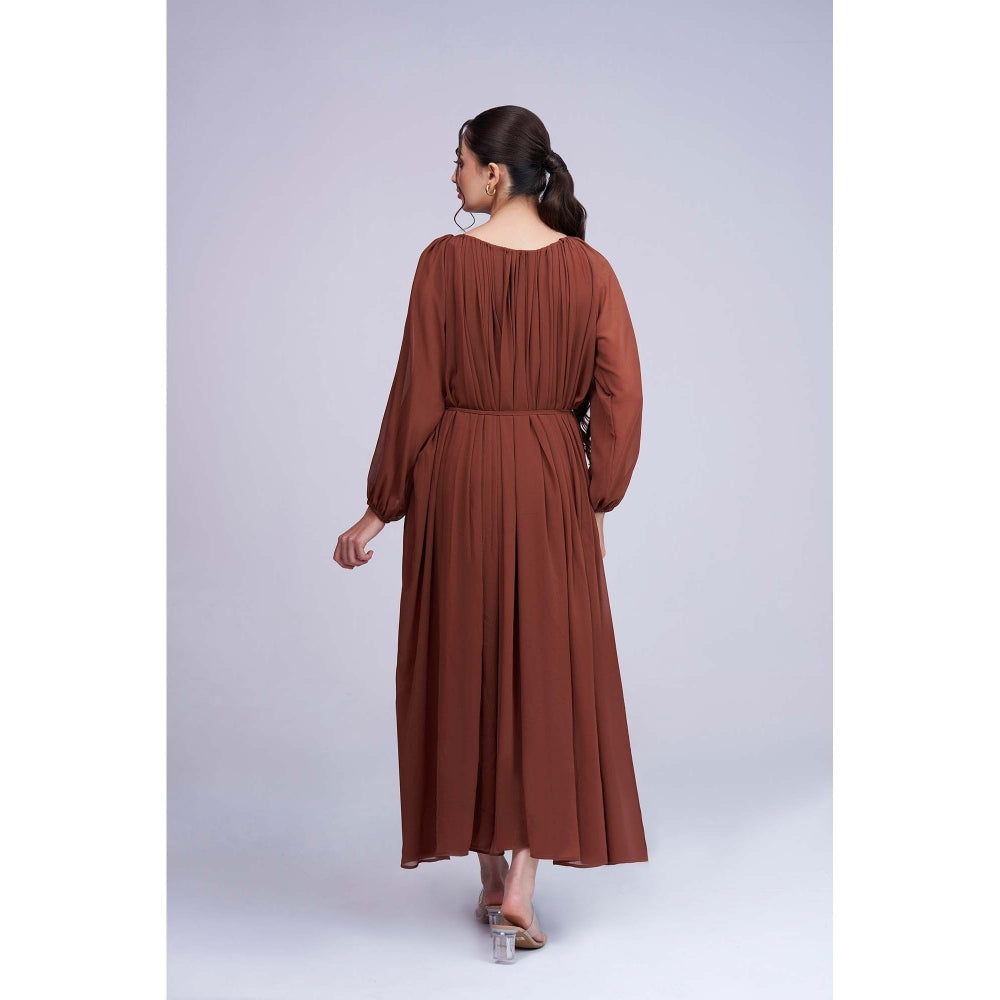 Torsha Brown Glow Maxi Dress with Inner and Belt