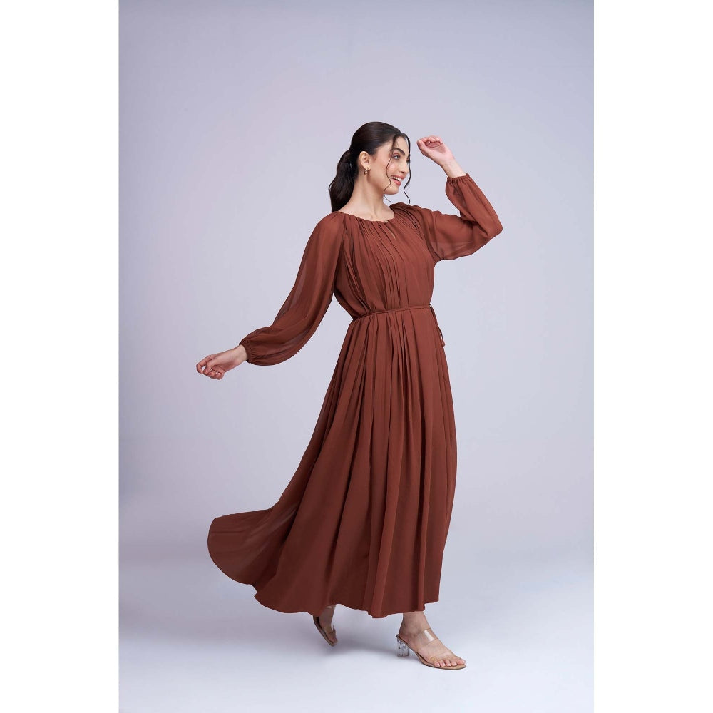 Torsha Brown Glow Maxi Dress with Inner and Belt