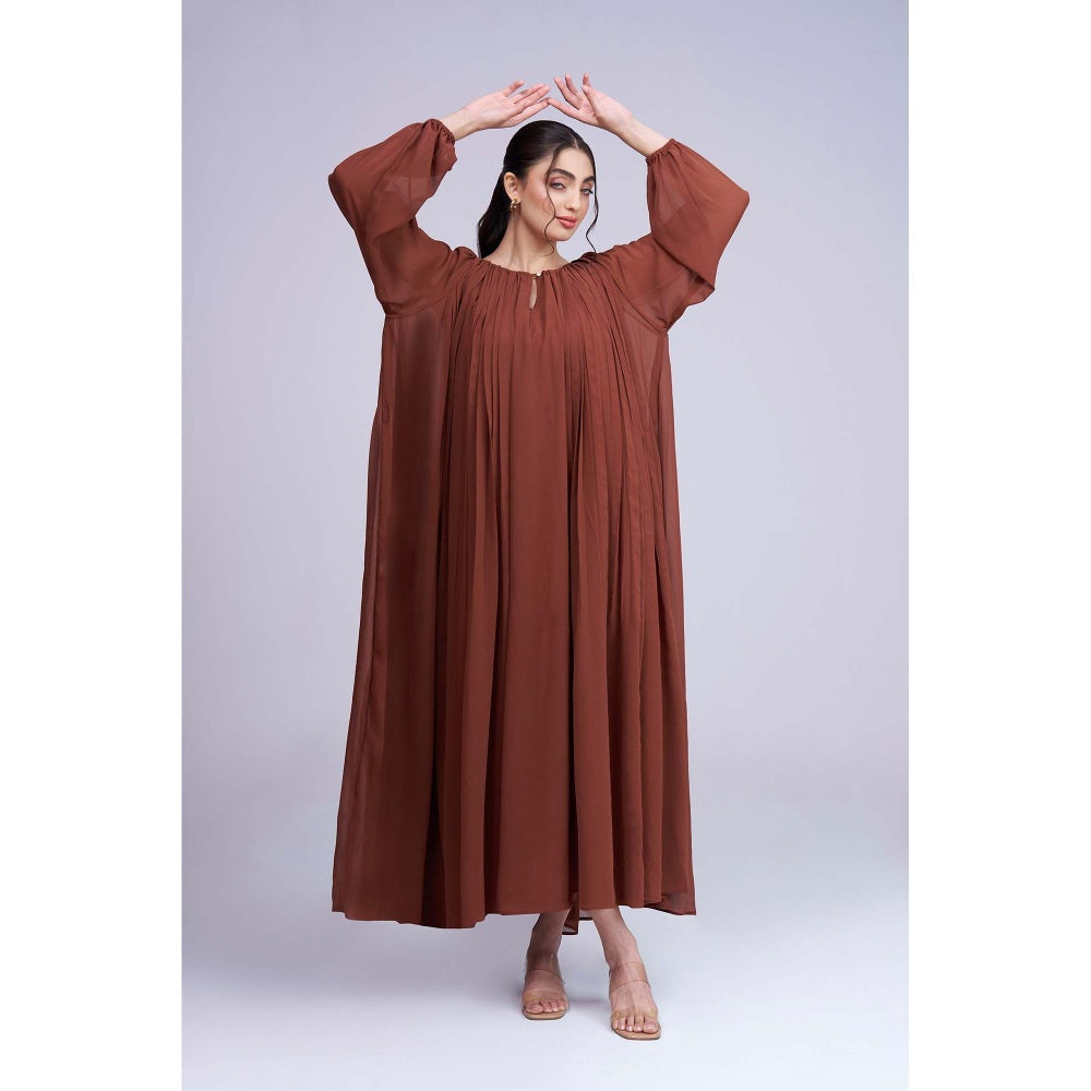 Torsha Brown Glow Maxi Dress with Inner and Belt