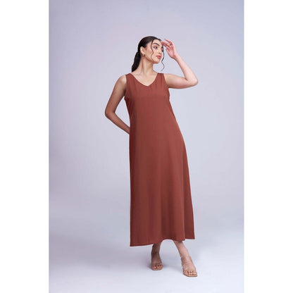 Torsha Brown Glow Maxi Dress with Inner and Belt