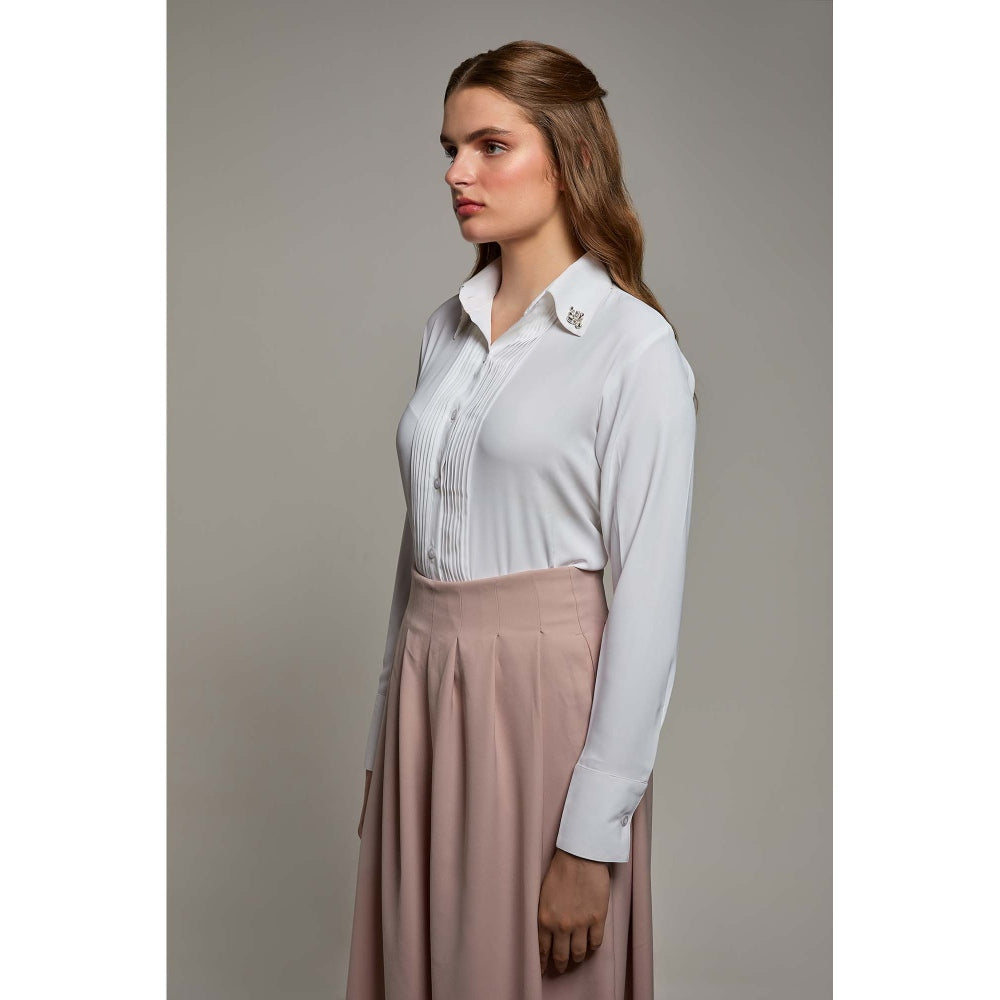 Torsha White Polyester Midnight Bloom Shirt for Women