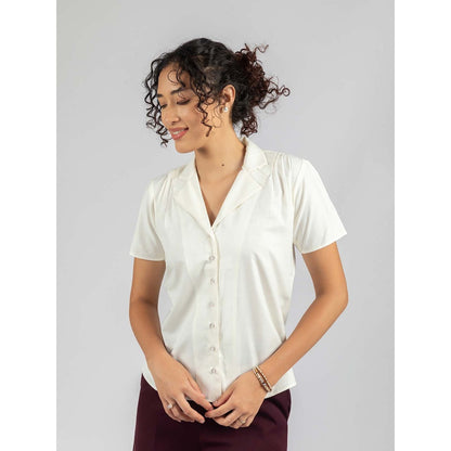 Torsha Off White Cuban White Shirt for Women