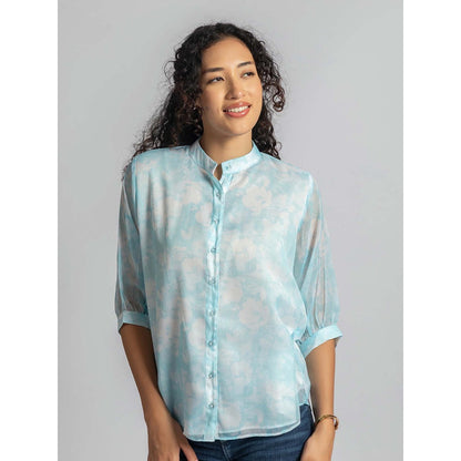 Torsha Blue Sheer Shirt with Inner