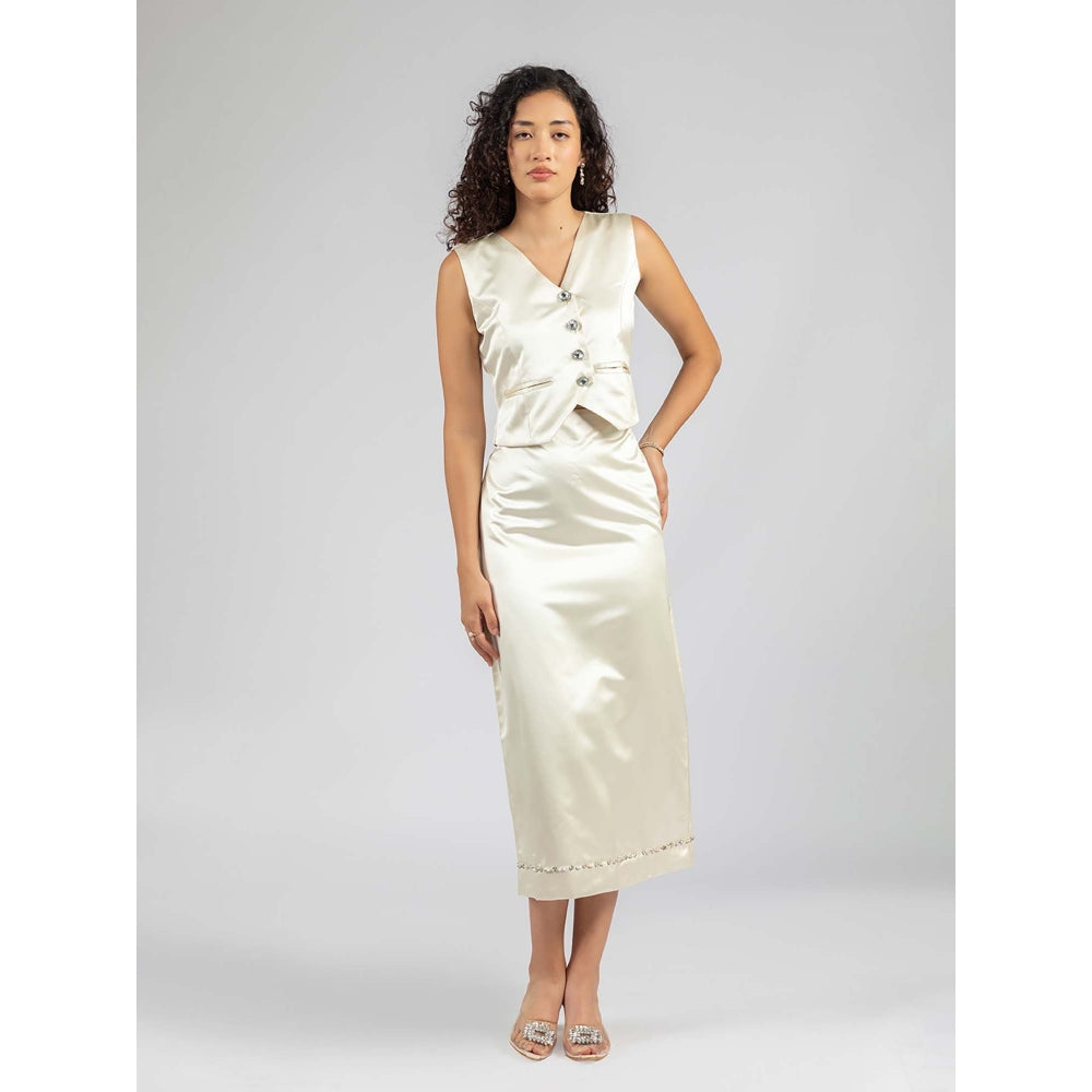 Torsha Off White Satin Skirt