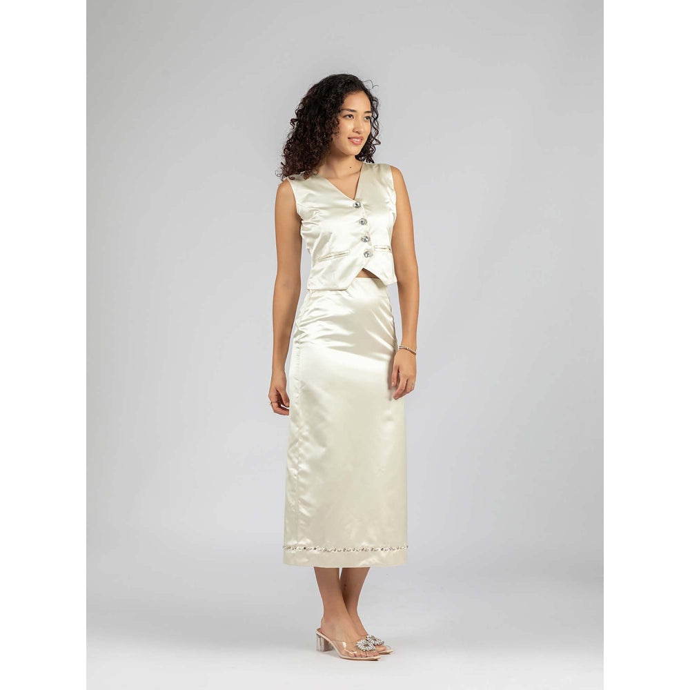 Torsha Off White Satin Skirt