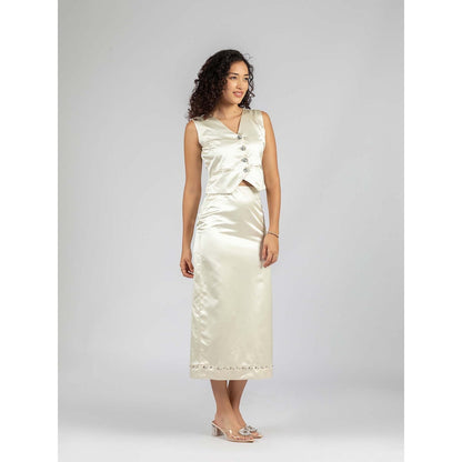 Torsha Off White Satin Skirt