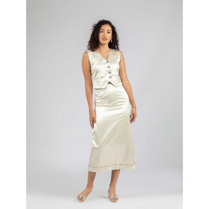 Torsha Off White Satin Skirt