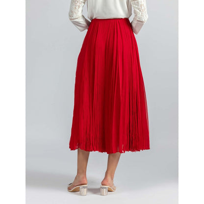 Torsha Red Ruby Midi Skirt for Women