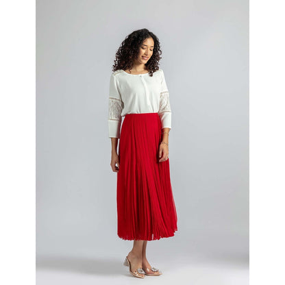 Torsha Red Ruby Midi Skirt for Women