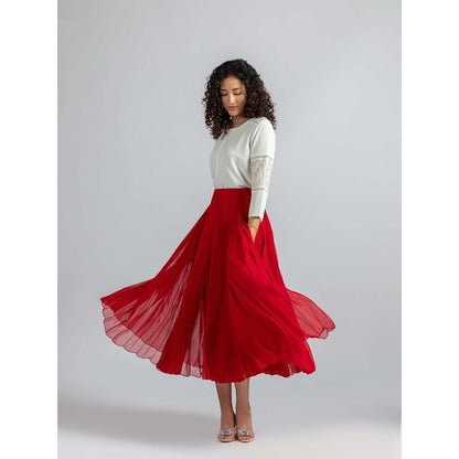 Torsha Red Ruby Midi Skirt for Women