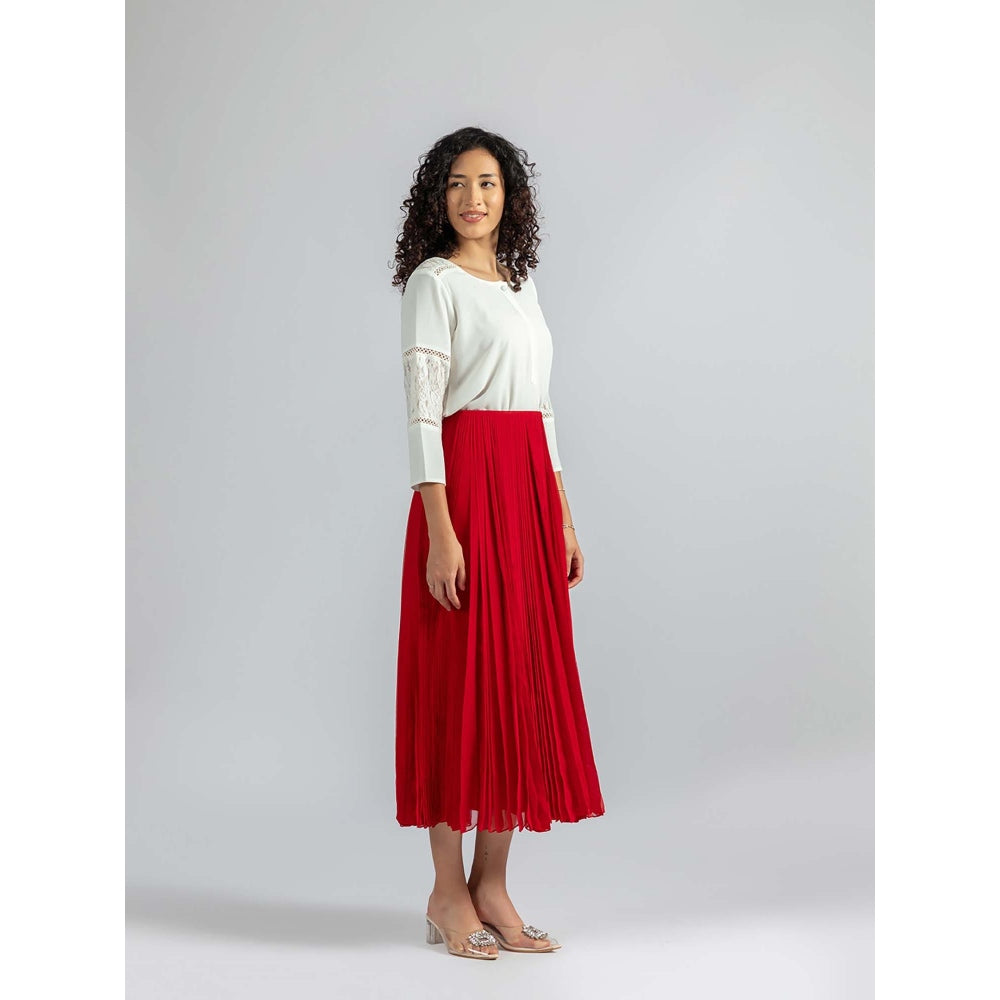 Torsha Red Ruby Midi Skirt for Women
