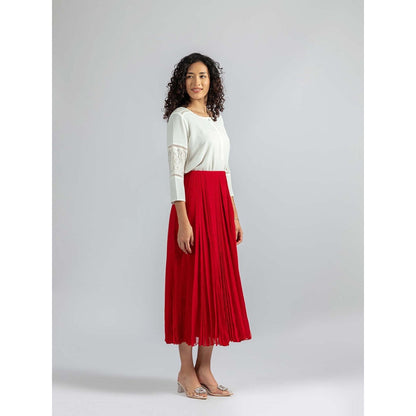 Torsha Red Ruby Midi Skirt for Women
