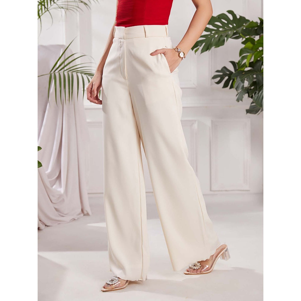 Torsha White High Waist Loose Pant