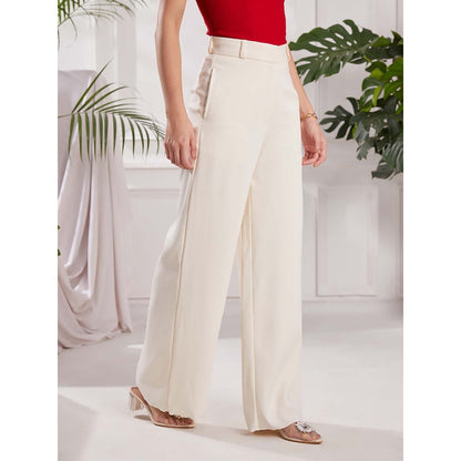 Torsha White High Waist Loose Pant