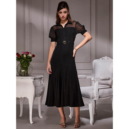 Torsha Black Gore Luxe Midi with Belt