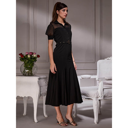 Torsha Black Gore Luxe Midi with Belt