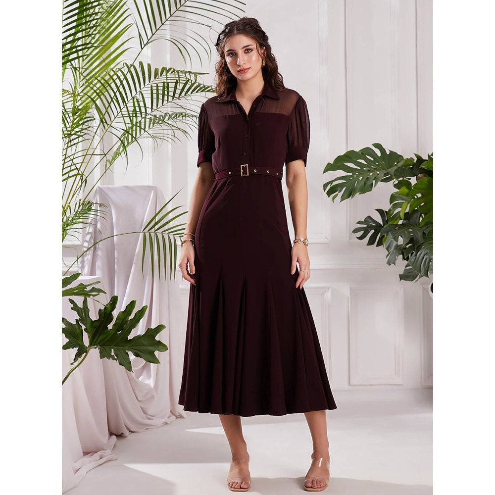 Torsha Maroon Gore Luxe Midi with Belt