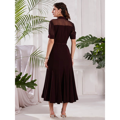 Torsha Maroon Gore Luxe Midi with Belt