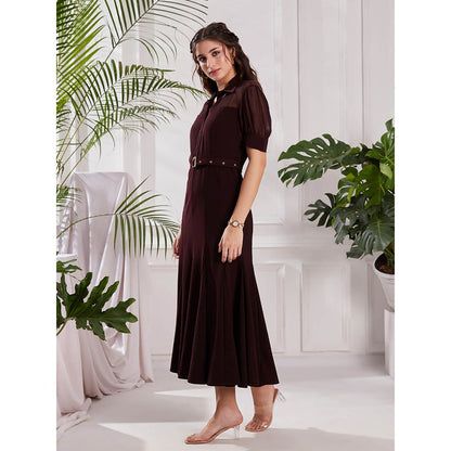Torsha Maroon Gore Luxe Midi with Belt