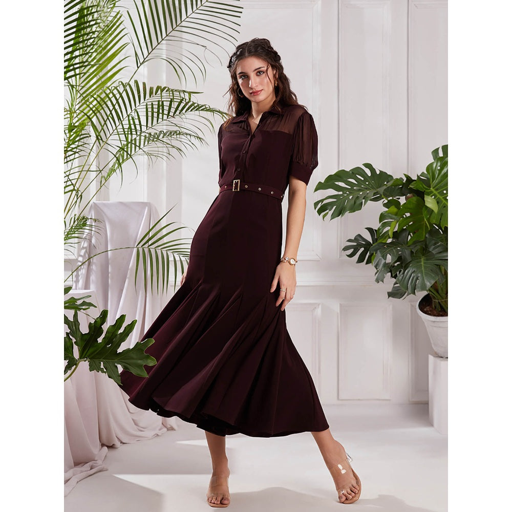 Torsha Maroon Gore Luxe Midi with Belt