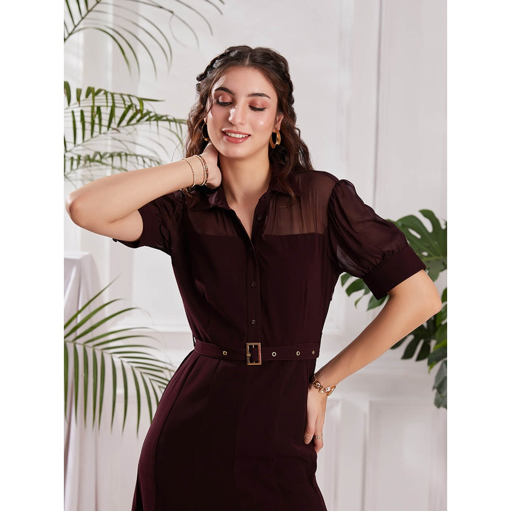 Torsha Maroon Gore Luxe Midi with Belt