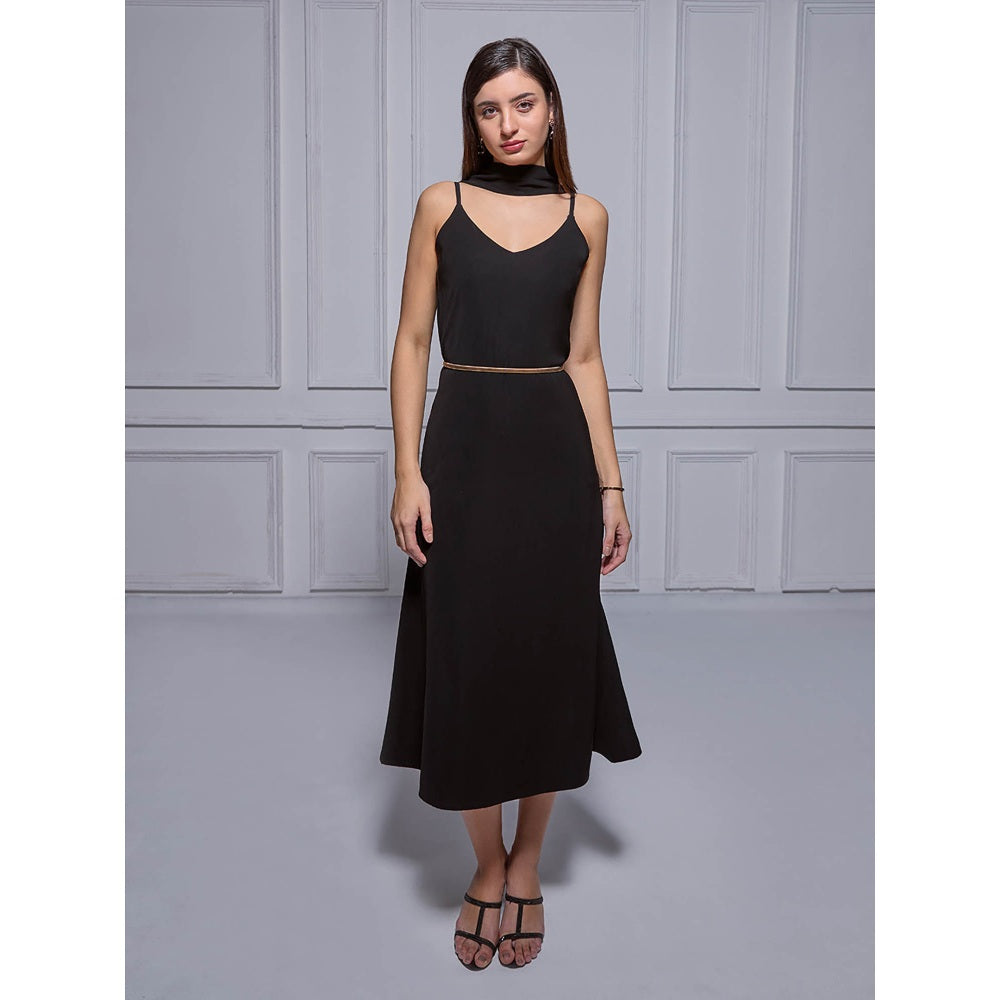 Torsha Black Grace Midi Dress with Stole for Women