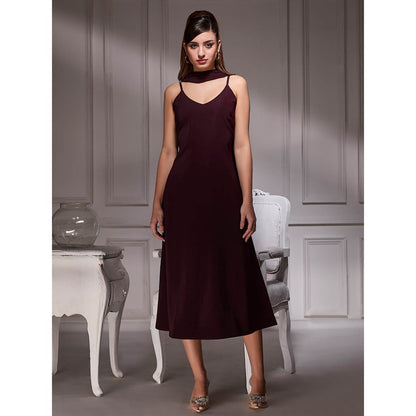 Torsha Maroon Grace Midi Dress with Stole for Women