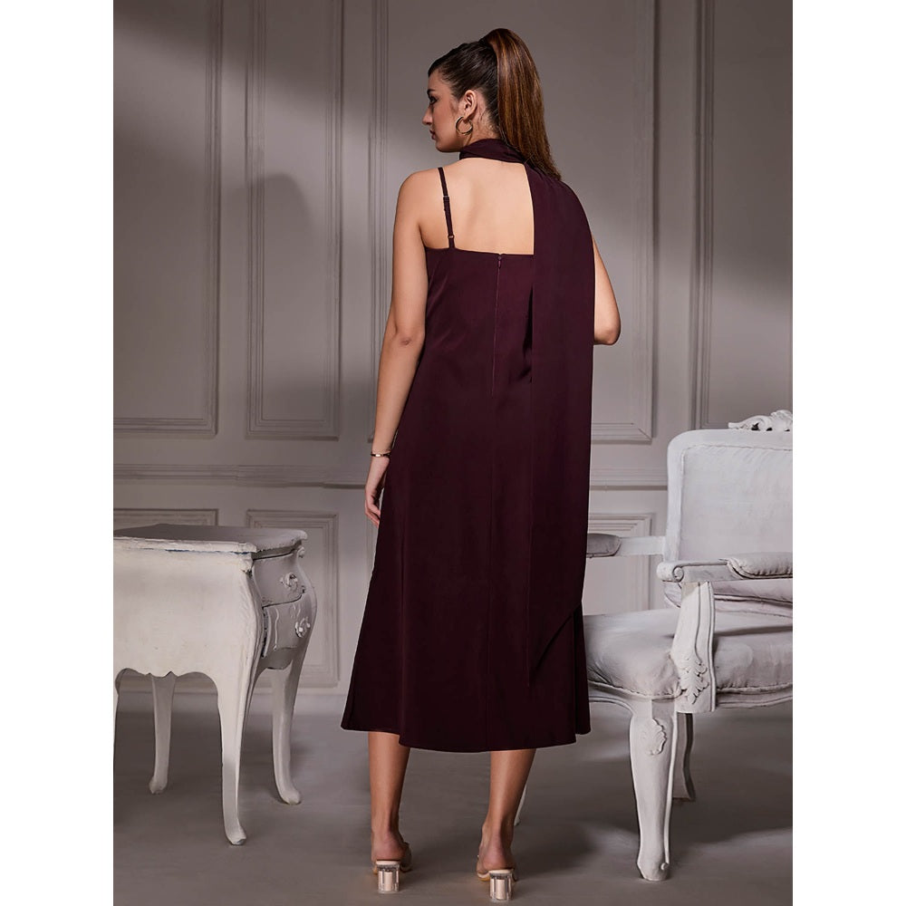 Torsha Maroon Grace Midi Dress with Stole for Women