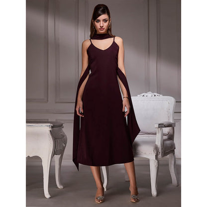 Torsha Maroon Grace Midi Dress with Stole for Women
