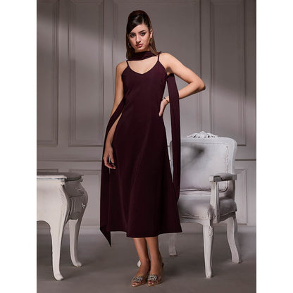 Torsha Maroon Grace Midi Dress with Stole for Women
