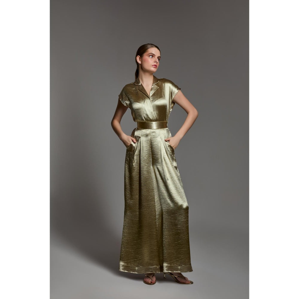 Torsha Gold Satin Co-Ord Set