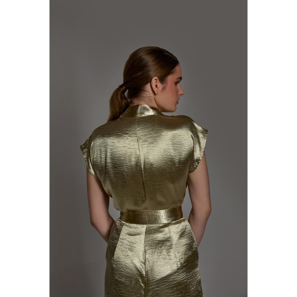 Torsha Gold Satin Co-Ord Set