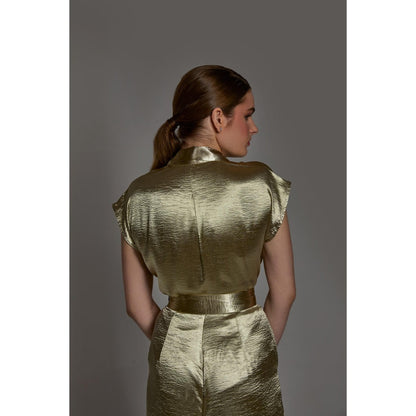 Torsha Gold Satin Co-Ord Set