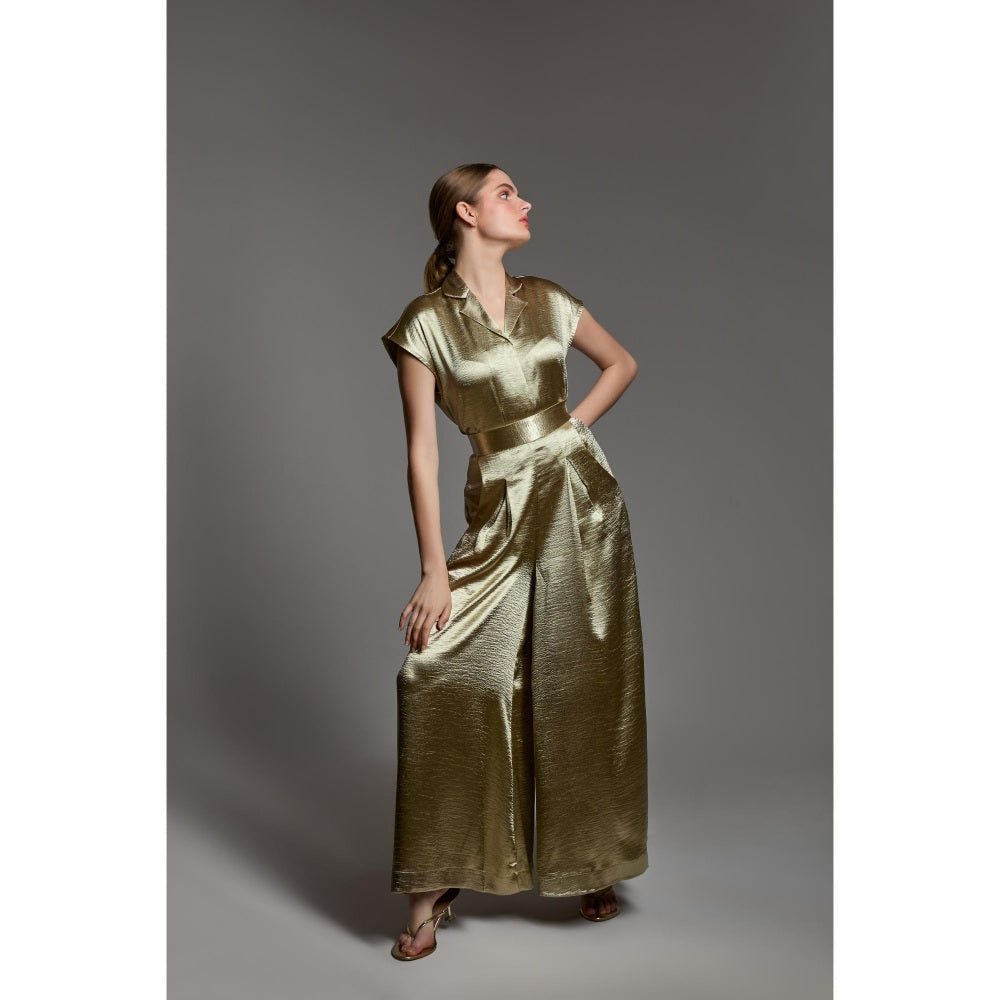Torsha Gold Satin Co-Ord Set