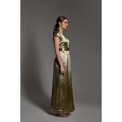 Torsha Gold Satin Co-Ord Set