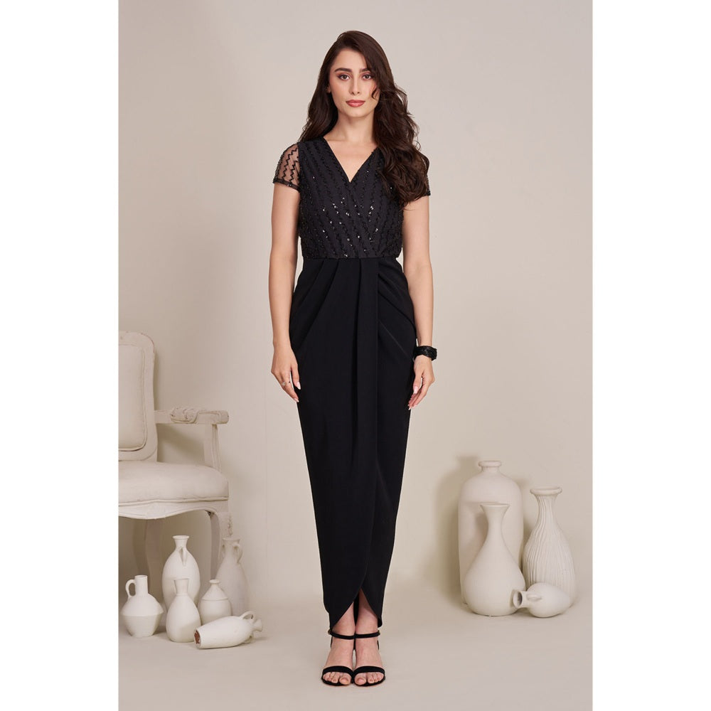 Torsha Womens Black Embellished Wrap Dress