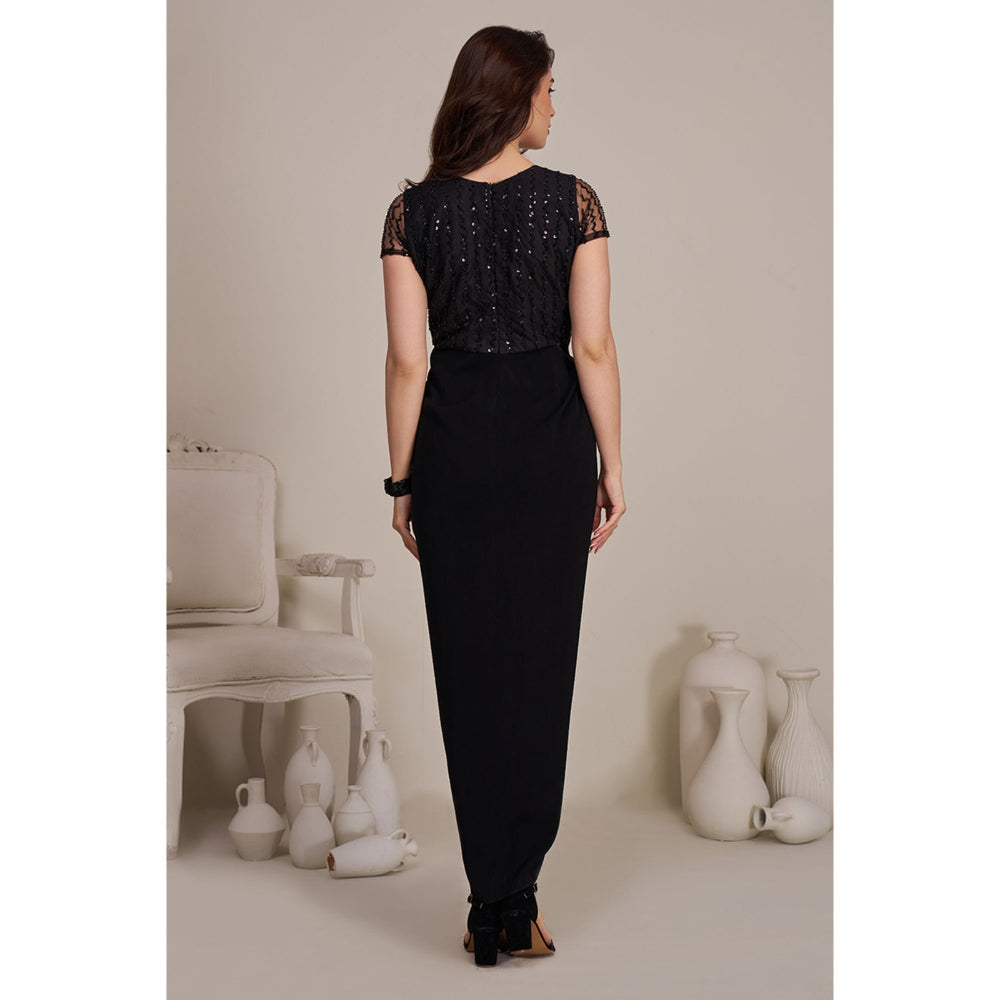 Torsha Womens Black Embellished Wrap Dress