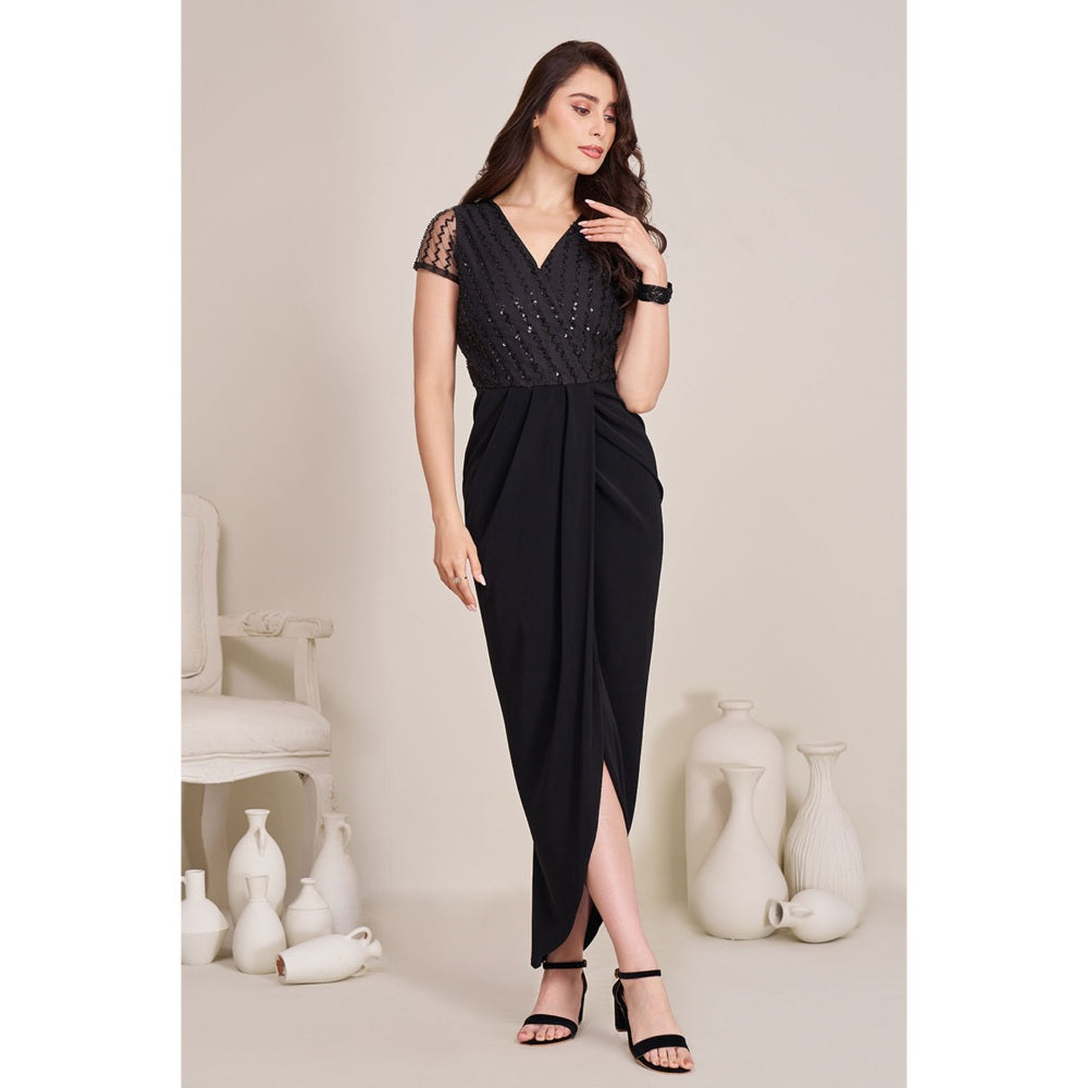 Torsha Womens Black Embellished Wrap Dress