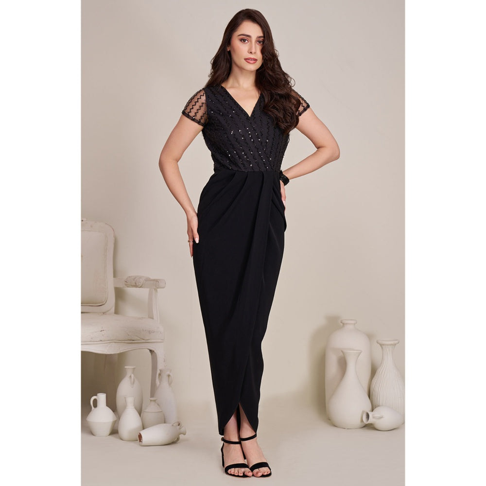 Torsha Womens Black Embellished Wrap Dress